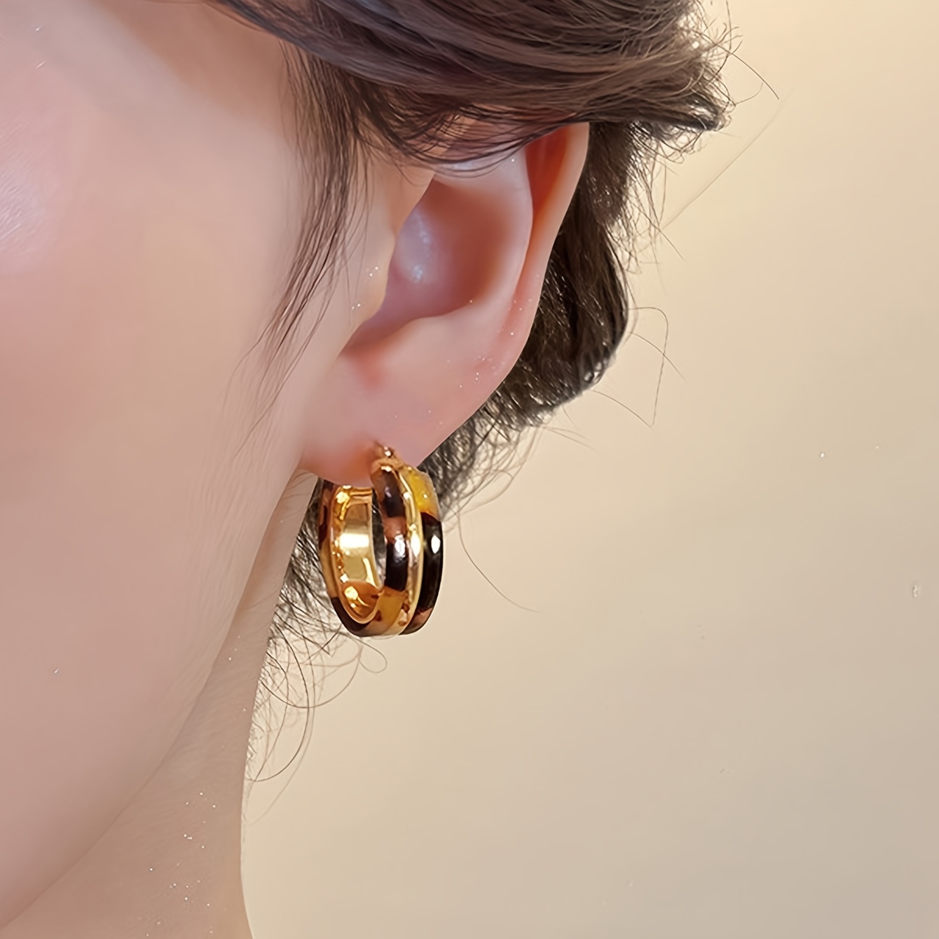 Women's Vintage Leopard Print Geometric Hoop Earrings, High-End